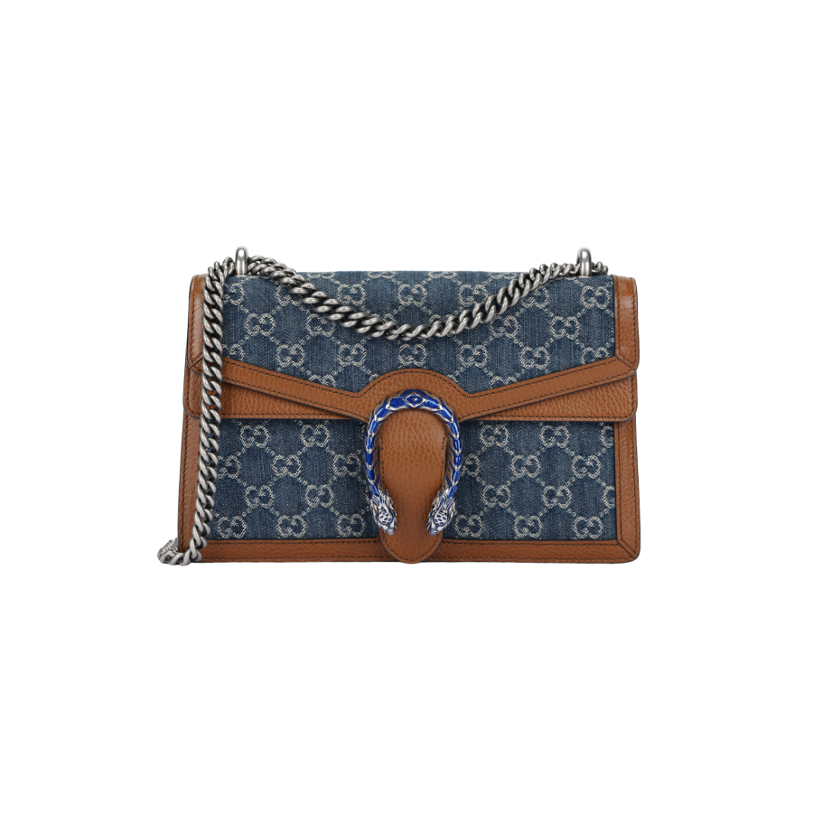 GUCCI Dionysus Denim With Leather Shoulder Bag, Crossbody Bag Small Women's Gray & Blue & Brown