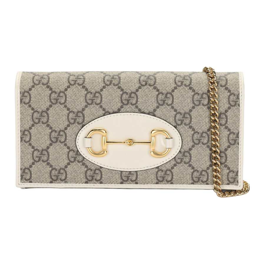 GUCCI Horsebit 1955 Coated Canvas With Leather Shoulder Bag, Crossbody Bag Women's Ebony & White