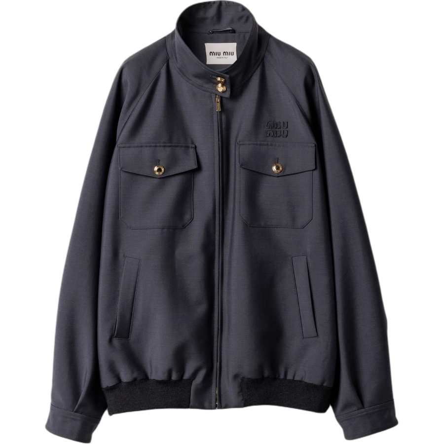 MIU MIU Miu Miu embroidered logo ribbed-knit jacket