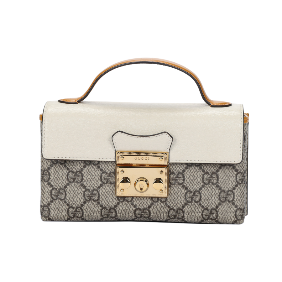 GUCCI Padlock Canvas With Leather Box Bag, Shoulder Bag, Handbag, Crossbody Bag Mini Women's White/Ebony