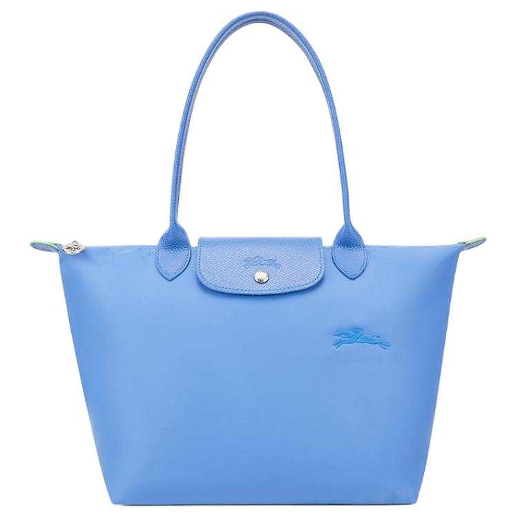 LONGCHAMP Snap And Zip Closure Recycled Polyamide Canvas Tote Bag, Shopping Bag, Handbag, Shoulder Bag Women's Blue