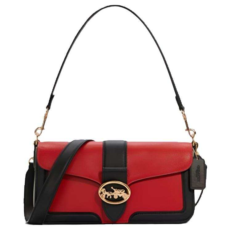 COACH Georgie Leather Handbag, Crossbody Bag, Bacchus Bag, Shoulder Bag Medium Women's Red & Black