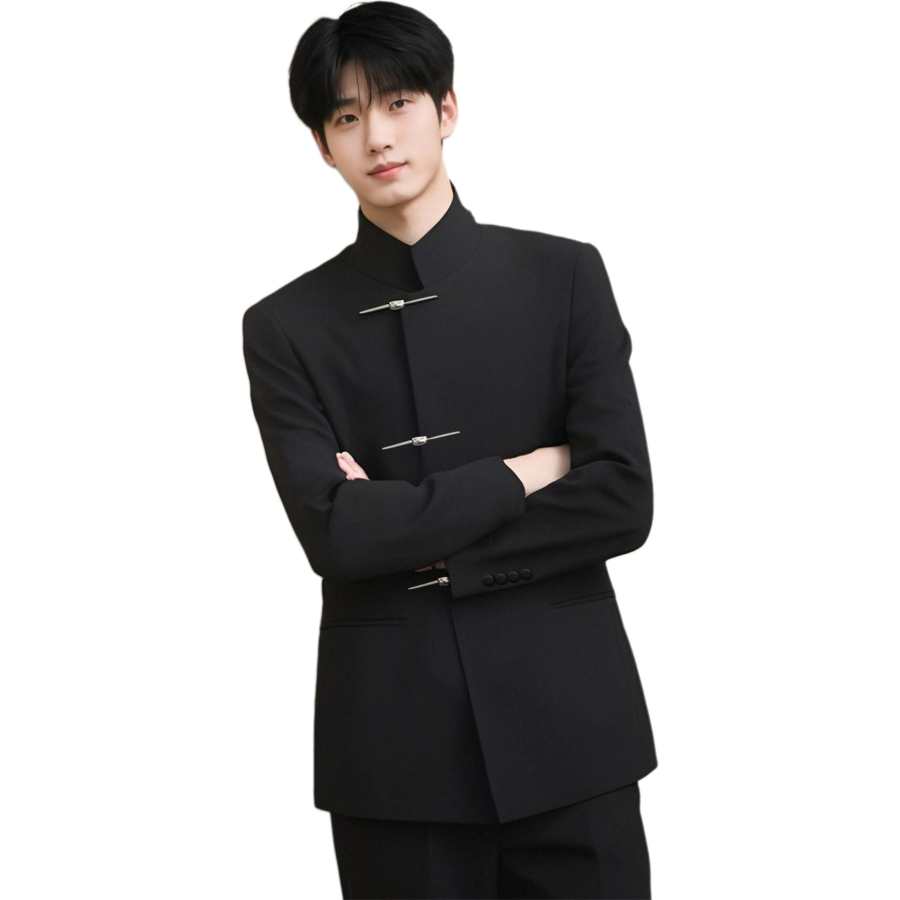 ZIAREL ZIAREL Business Suits Men's Black Stand Collar Moderate