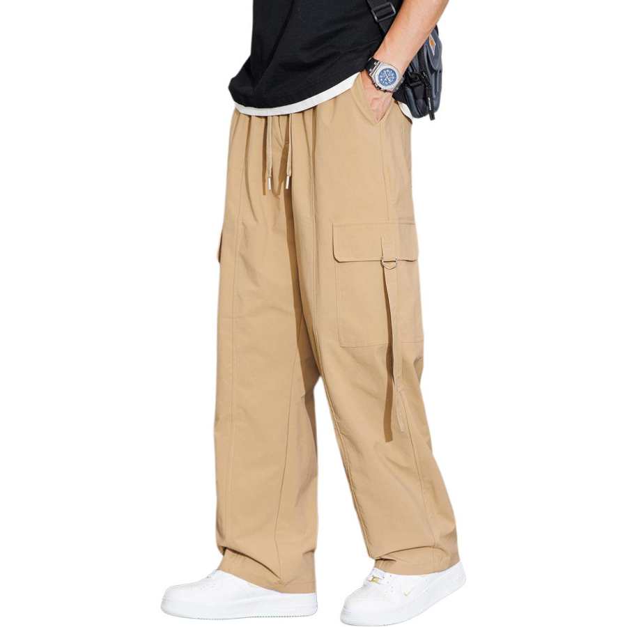 Tonlion Casual Pants Men's Khaki Moderate Straight Fit Pants