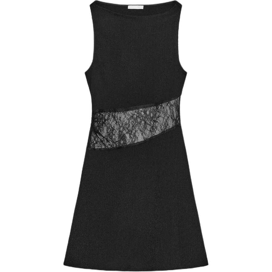 ZARA Sleeveless Dresses Women's Black Boat Neck Moderate Short