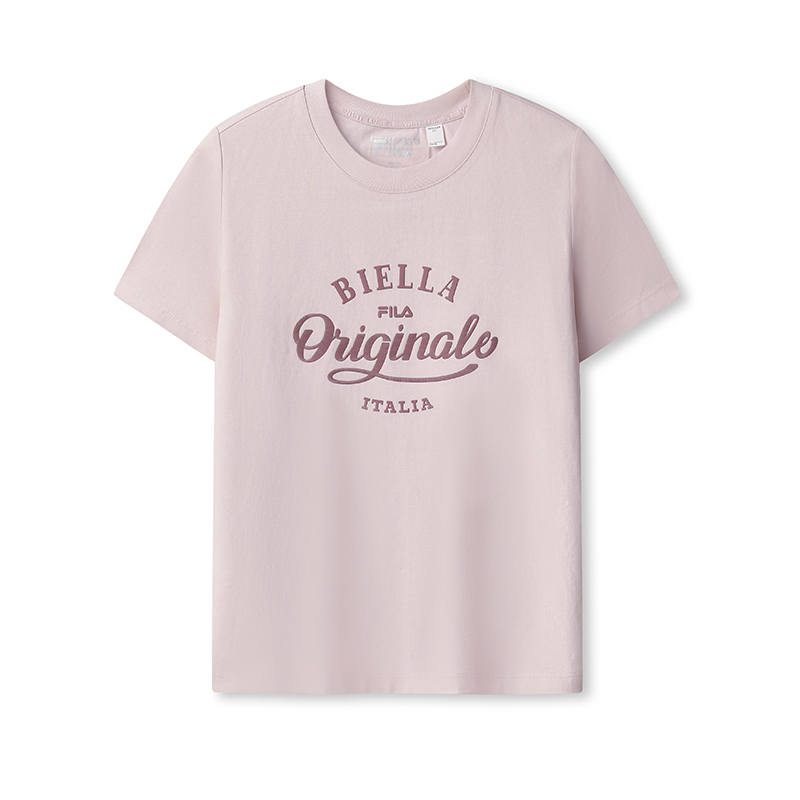 FILA ORIGINALE T Shirts Women's Peach Fairy Pink PK Crew Neck Moderate Straight Fit