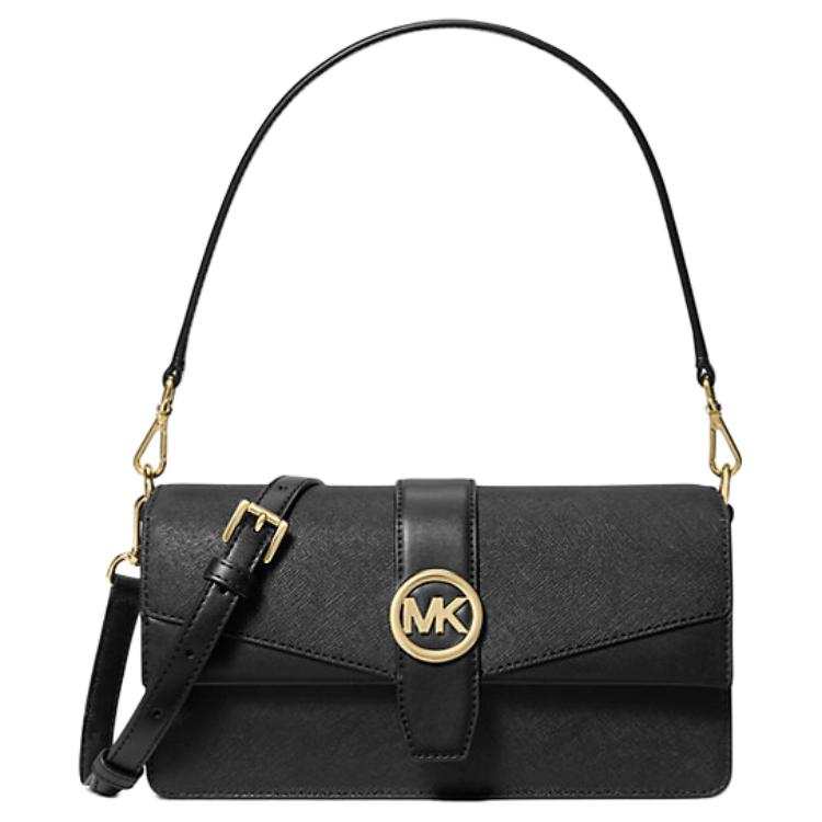 MICHAEL KORS Greenwich Leather Shoulder Bag Medium Women's Black