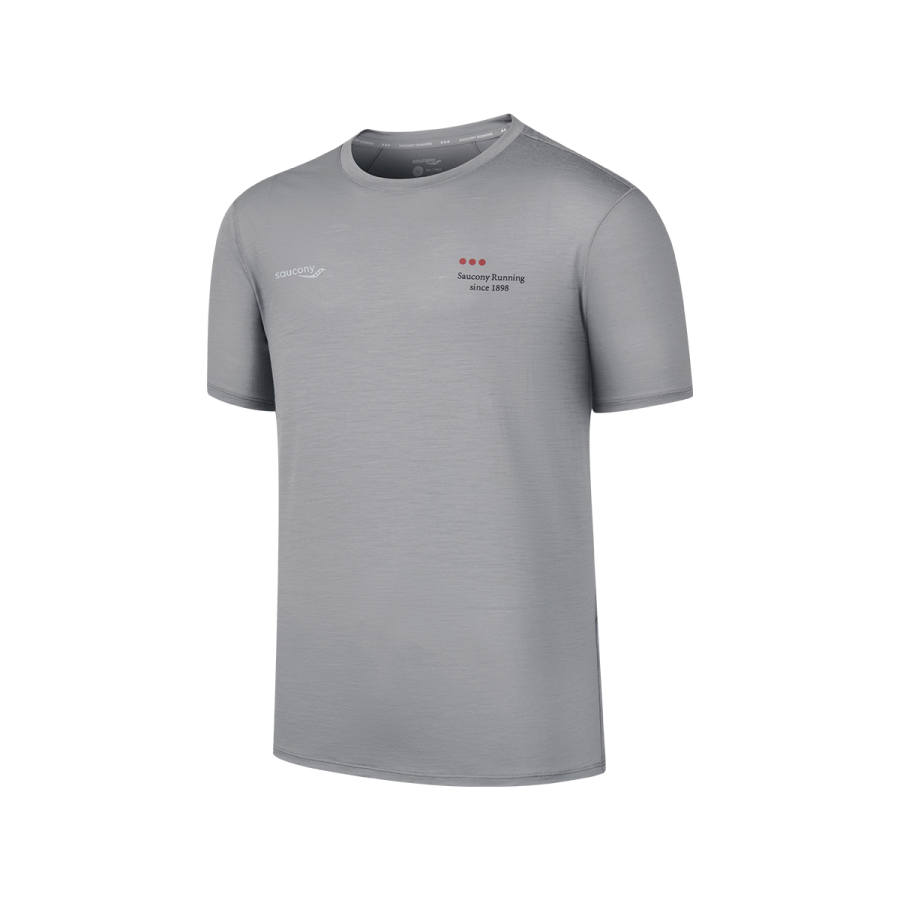 Saucony T Shirts Men's Asphalt Cloud Gray Crew Neck Moderate
