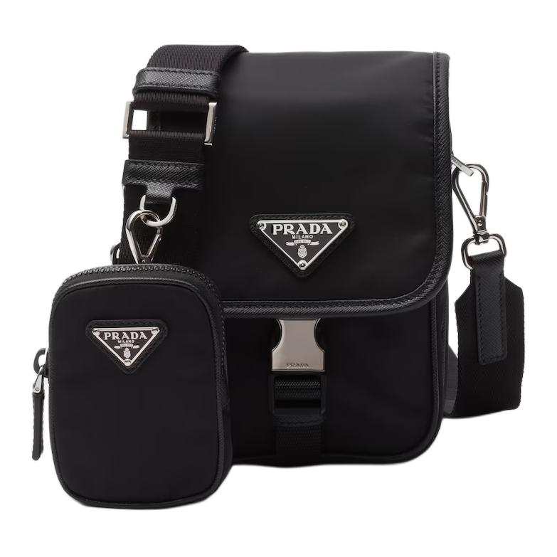 PRADA Flap Closure Recycled Nylon And Saffiano Leather Shoulder Bag, Crossbody Bag Men's Black