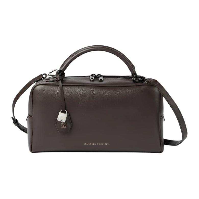 Brunello Cucinelli Explorer Shiny Nappa Leather Boston Bag Handbag Regular Women's Dark Brown