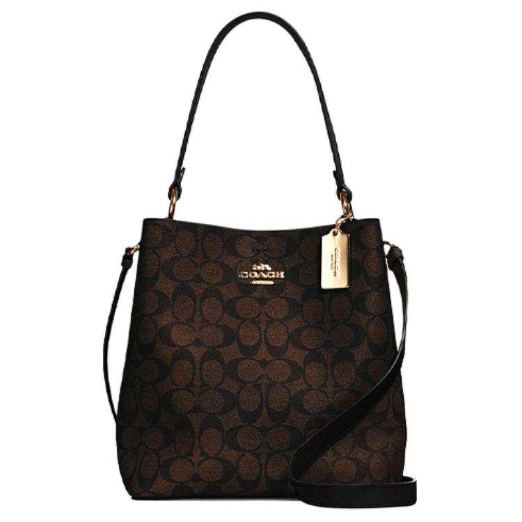 COACH Town Coated Canvas With Leather Bucket Bags Crossbody Bag, Shoulder Bag Medium Women's Brown