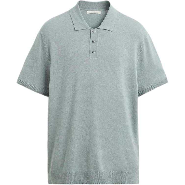 ZARA Polo Shirts Men's Gray/Blue Lapel Moderate Straight Fit
