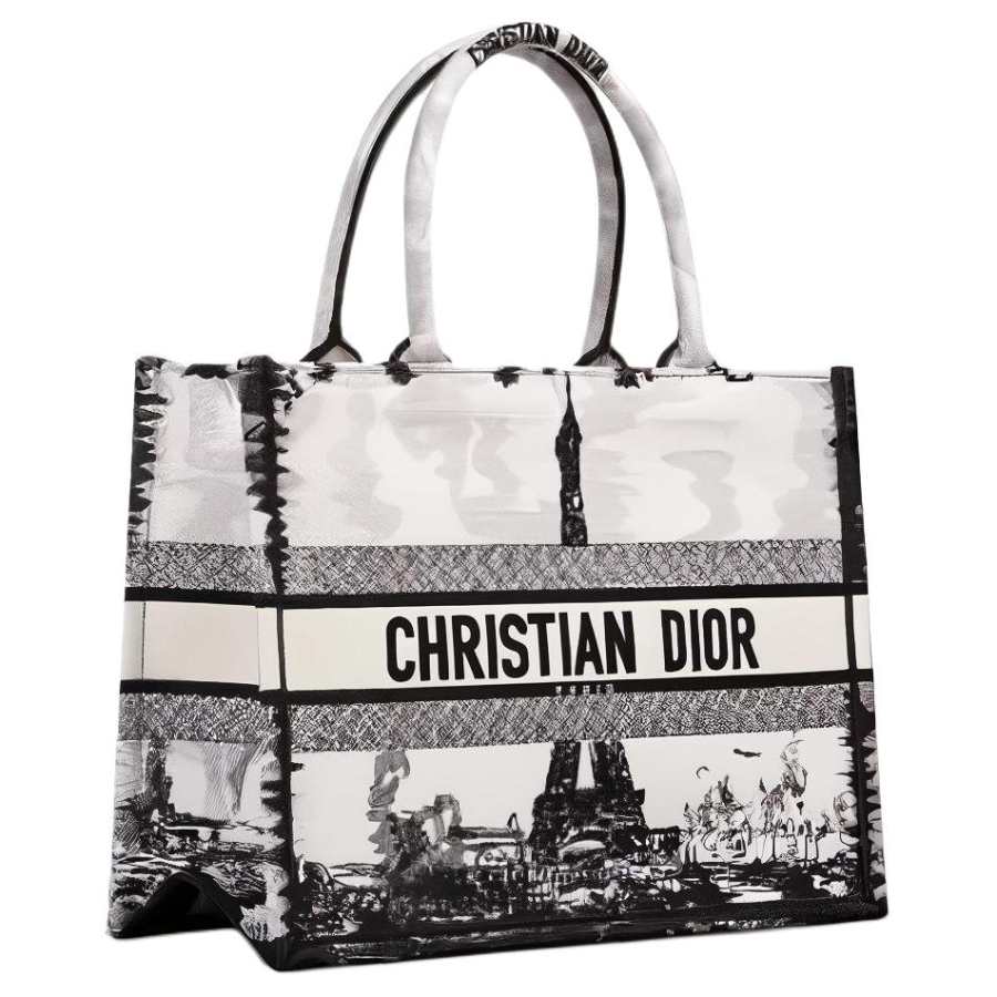 DIOR Embroidery Tote Bag, Shopping Bag, Handbag Medium Women's Black
