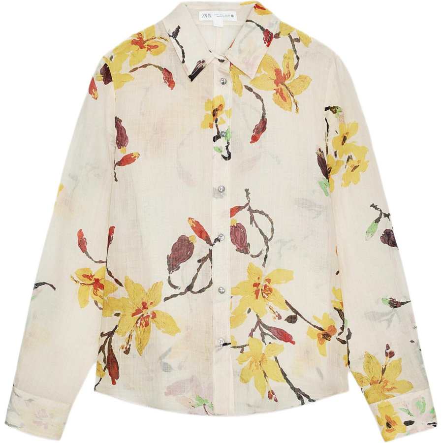 ZARA ZW Shirts Women's White Lapel Moderate