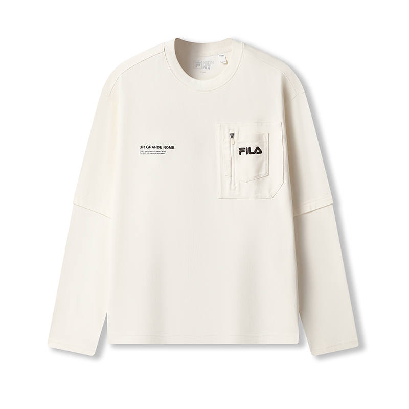 FILA ORIGINALE T Shirts Men's Pudding Cream White IV Crew Neck Moderate