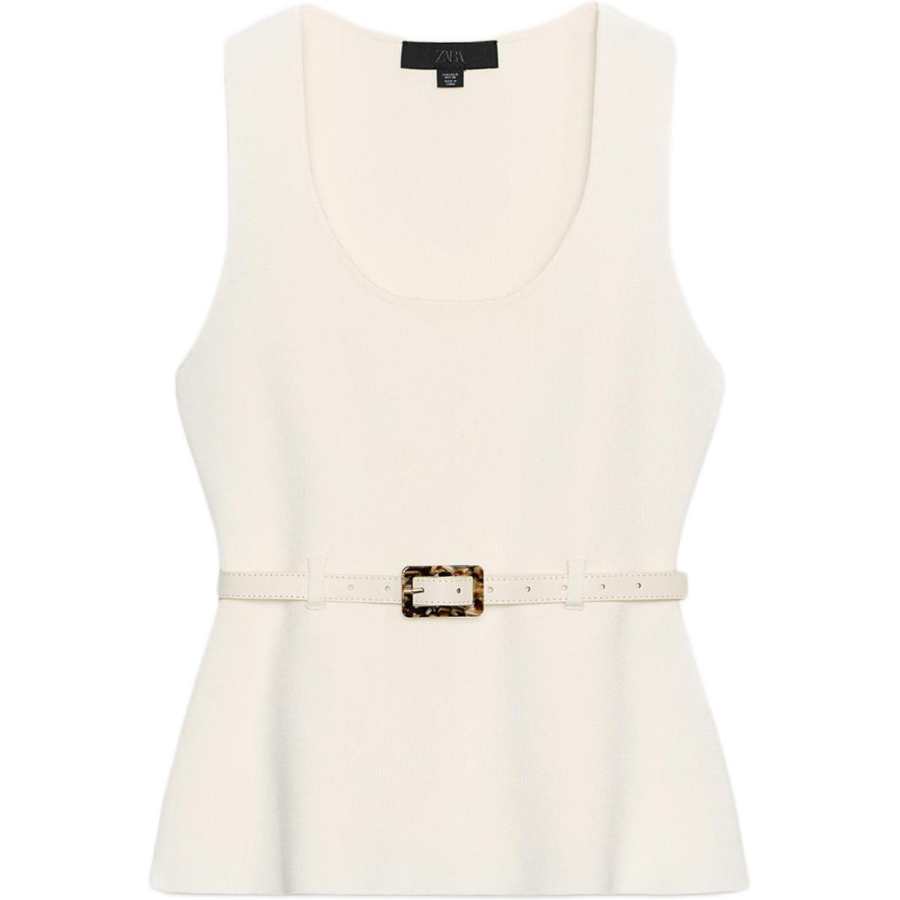 ZARA Tank Tops Women's White Crew Neck Moderate Other