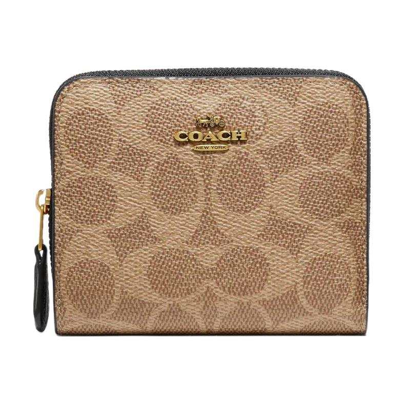 COACH Billfold Wallet Calfskin With Canvas Card Holder, Wallet Women's Khaki