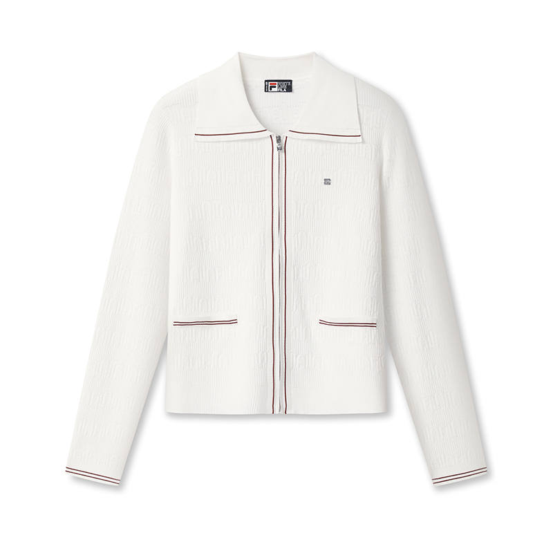 FILA WHITE Knitwear Women's Cloud White WT Lapel Moderate Cardigan