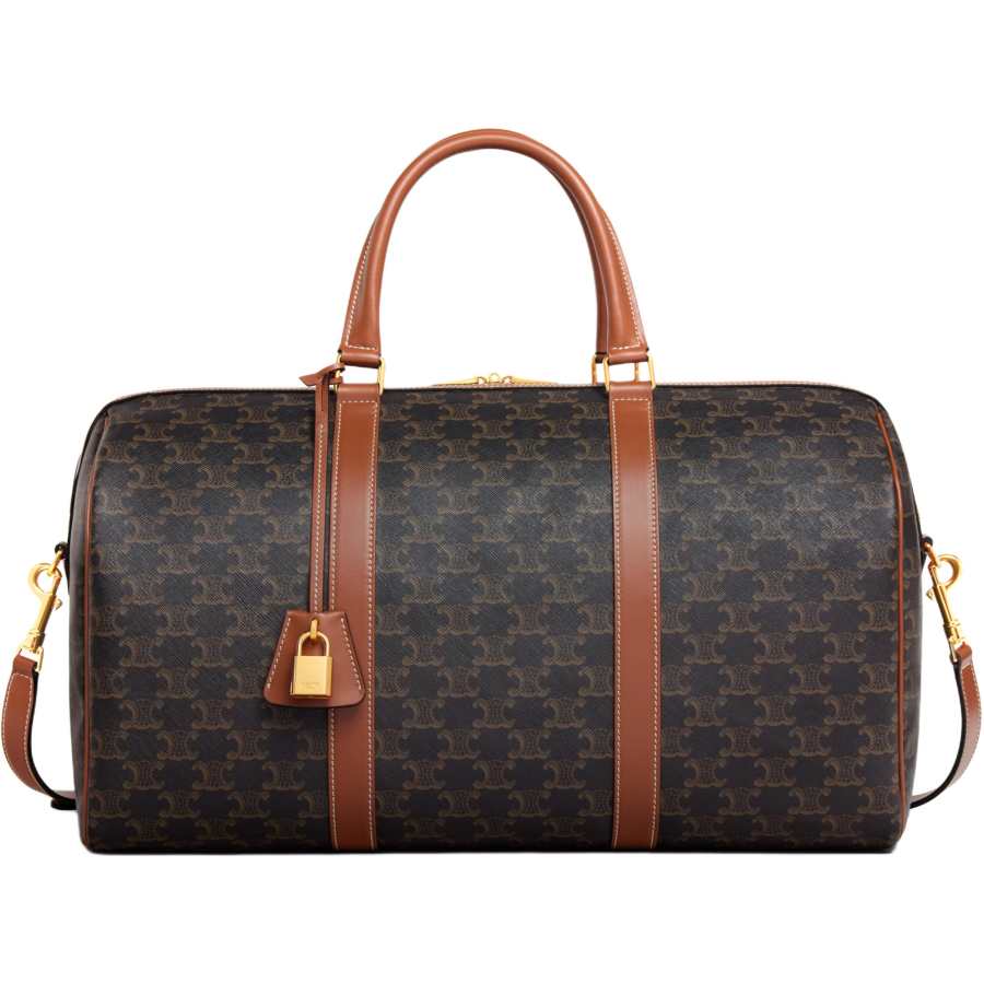 CELINE Triomphe Fabric With Cow Leather Travel Bag Women's Tawny