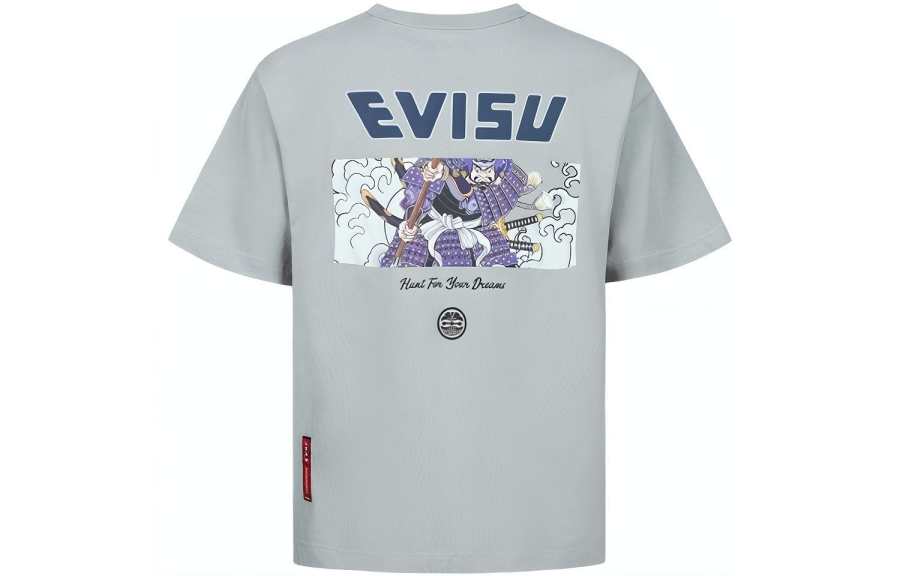 EVISU T Shirts Men's Light Gray Crew Neck Moderate Straight Fit