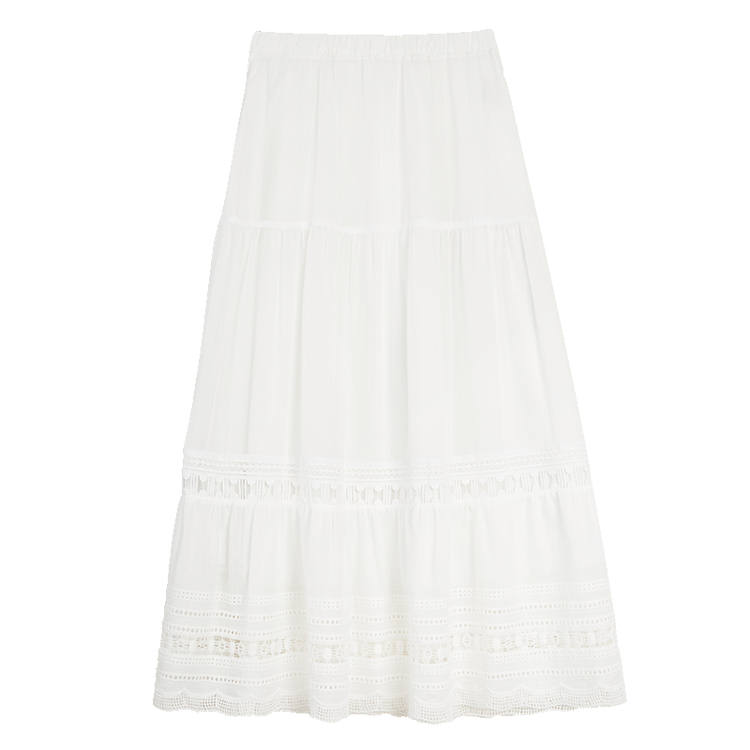 ELLE Casual Long Skirts Women's White Thin Mid Length A Line Skirt