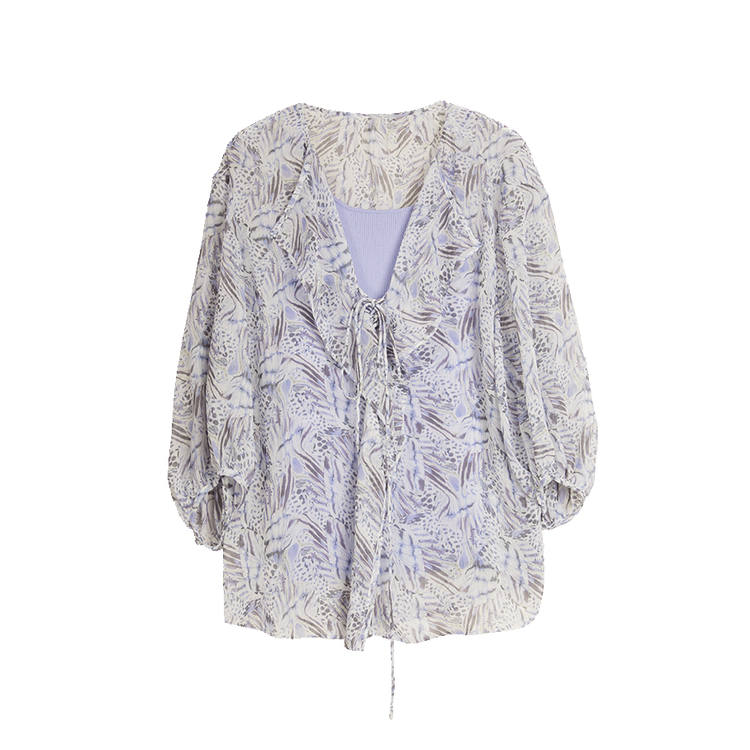 ELLE Chiffon Shirts Women's Purple V Neck Shirt