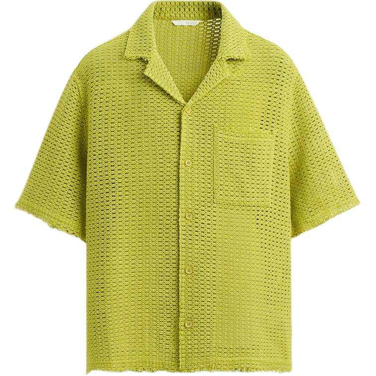 ZARA ZARA Shirts Men's Lime Cuban Collar Moderate