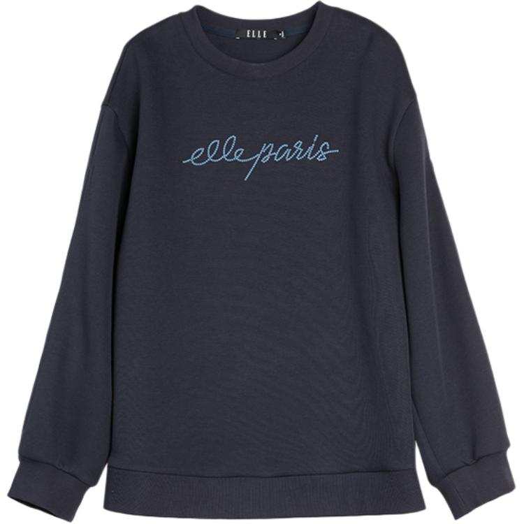 ELLE Sweatshirts Women's Navy Blue Crew Neck Moderate Regular