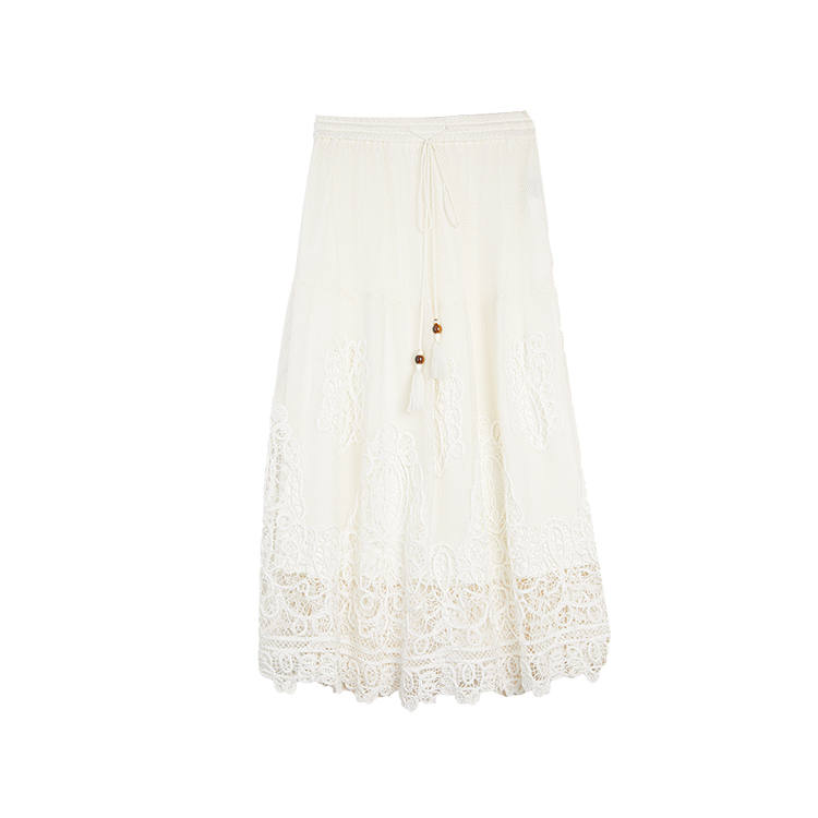 ELLE Casual Long Skirts Women's Ecru Thin Mid Length A Line Skirt