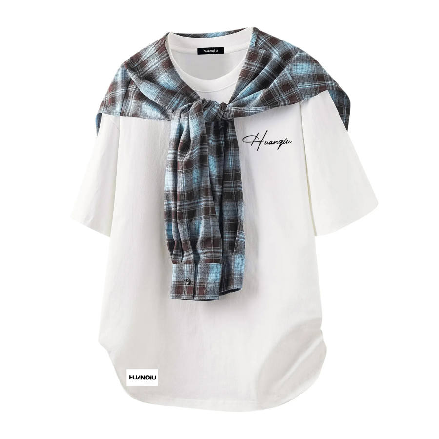 HUANQIU T Shirts Unisex Crew Neck Moderate Mock Two Piece