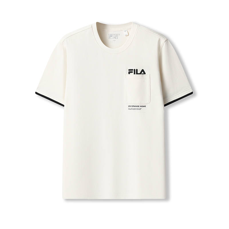 FILA ORIGINALE T Shirts Men's Pudding Cream White IV Crew Neck Moderate