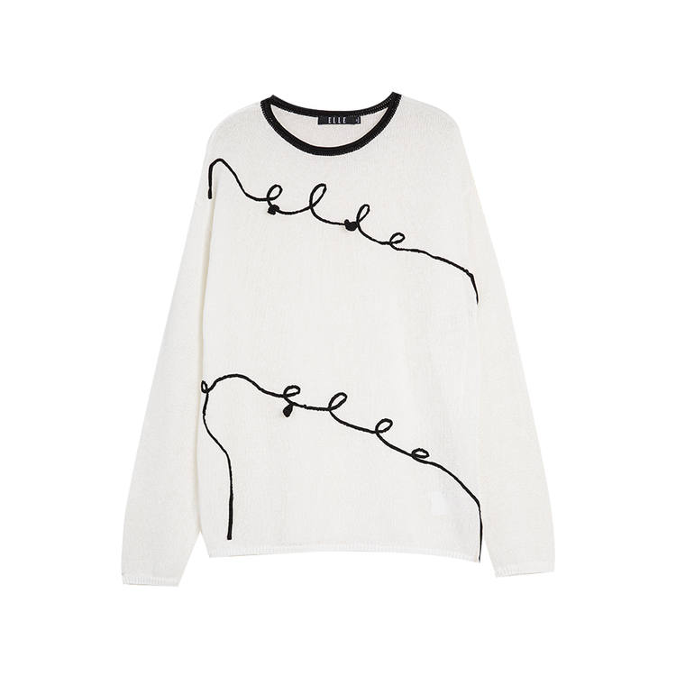ELLE Knitwear Women's Ecru Crew Neck Moderate