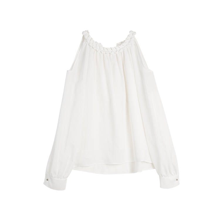ELLE Chiffon Shirts Women's White Crew Neck Thin Shirt
