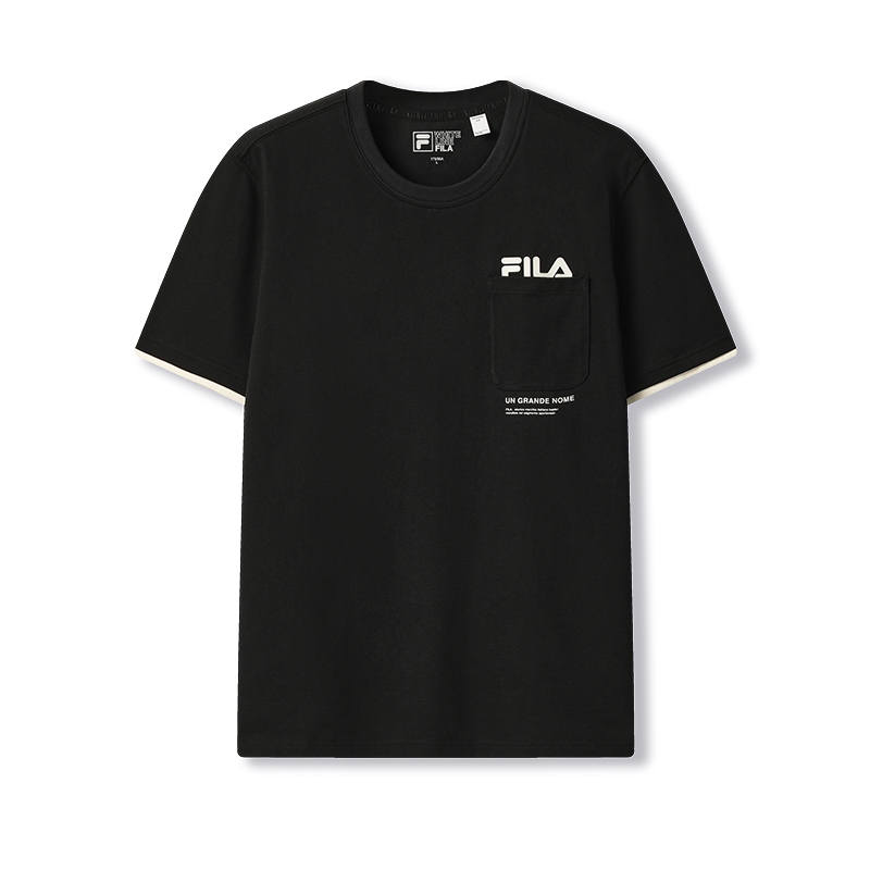 FILA ORIGINALE T Shirts Men's Jet Black Crew Neck Moderate Straight Fit
