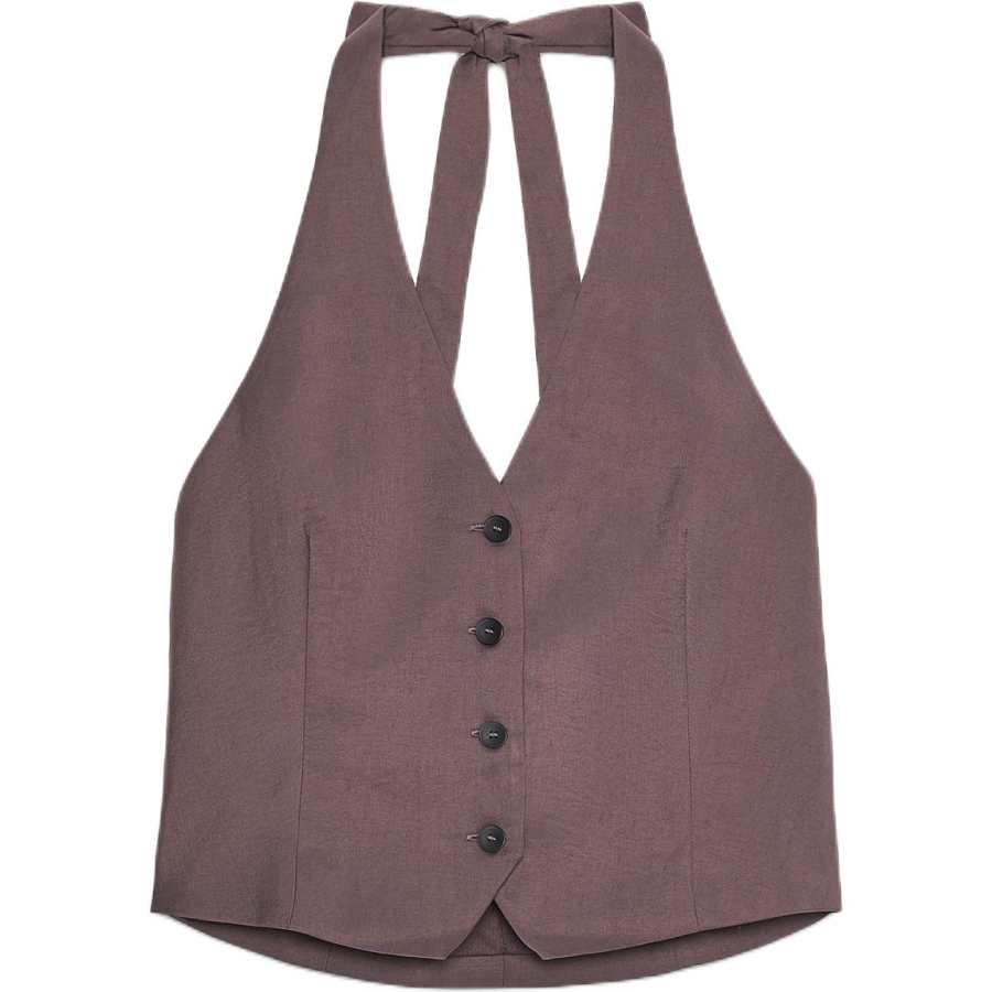 ZARA Tank Tops Women's Eggplant Purple Moderate Halter Neck