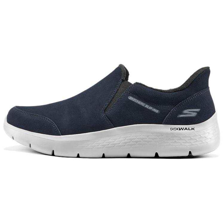 Skechers Go Walk Fle Cow Split Leather Lightweight Thermal Casual Shoes Men's Blue