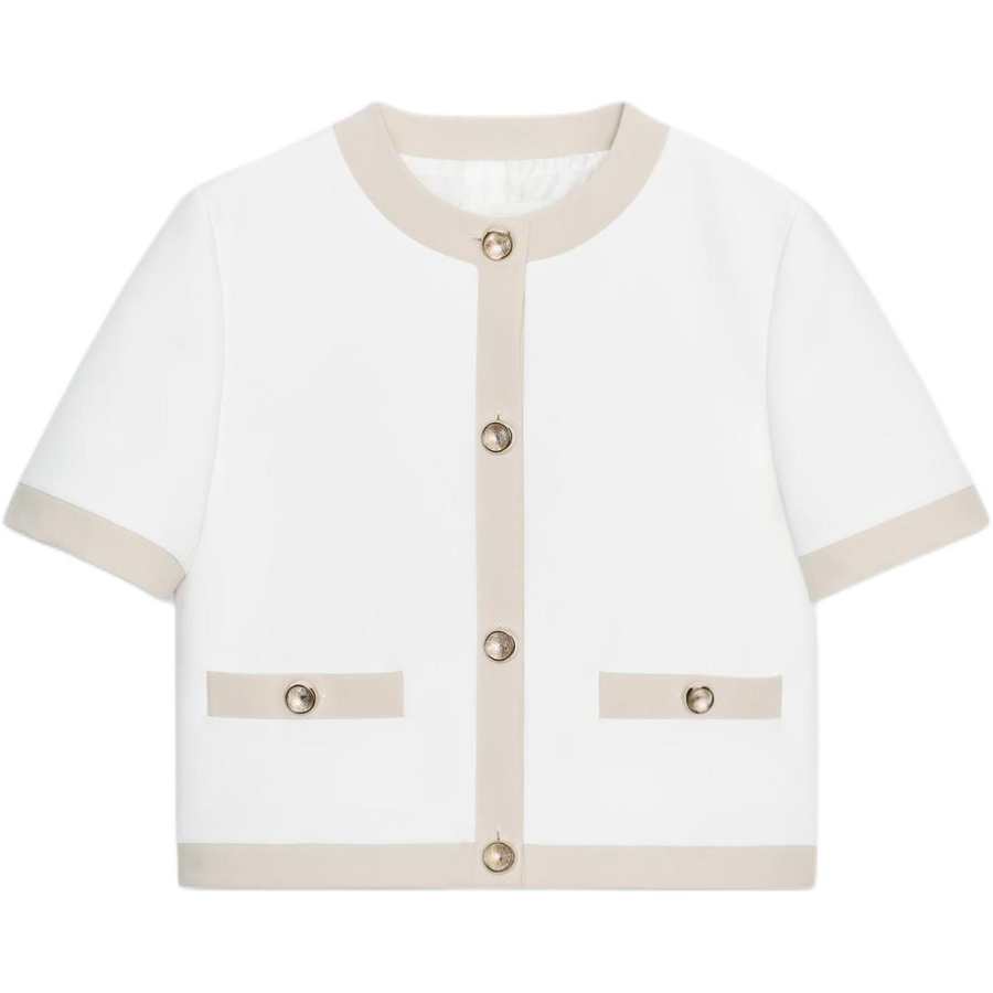 ZARA Business Suits Women's Frosted White Crew Neck Moderate Short Sleeved