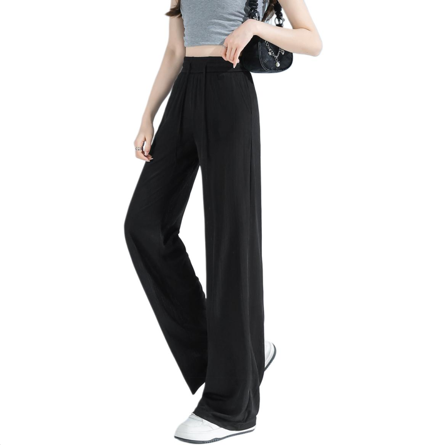 BALENO Thin Narrow Solid Color Pants, Wide Leg, High Rise, Draped, Loose Fit, Slimming, Petite, Fashionable, Versatile
