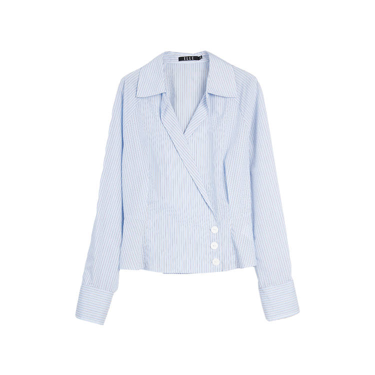 ELLE Shirts Women's Stripes Lapel Moderate Shirt