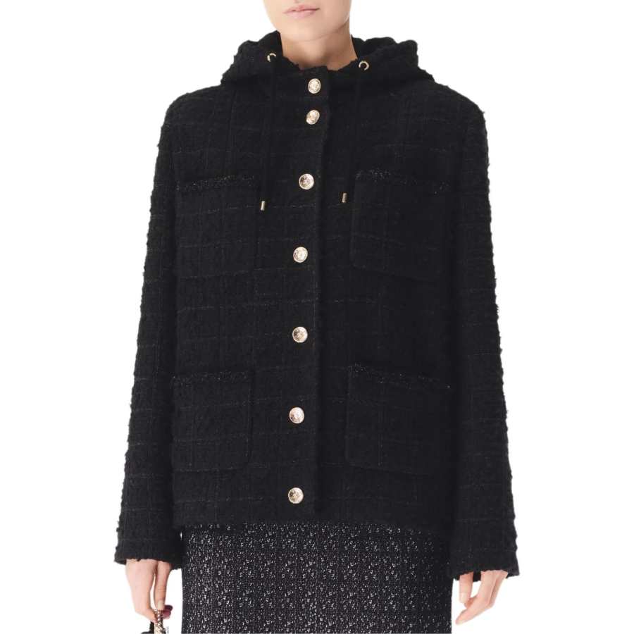 CHANEL Jackets Women's Black Hooded Moderate Other