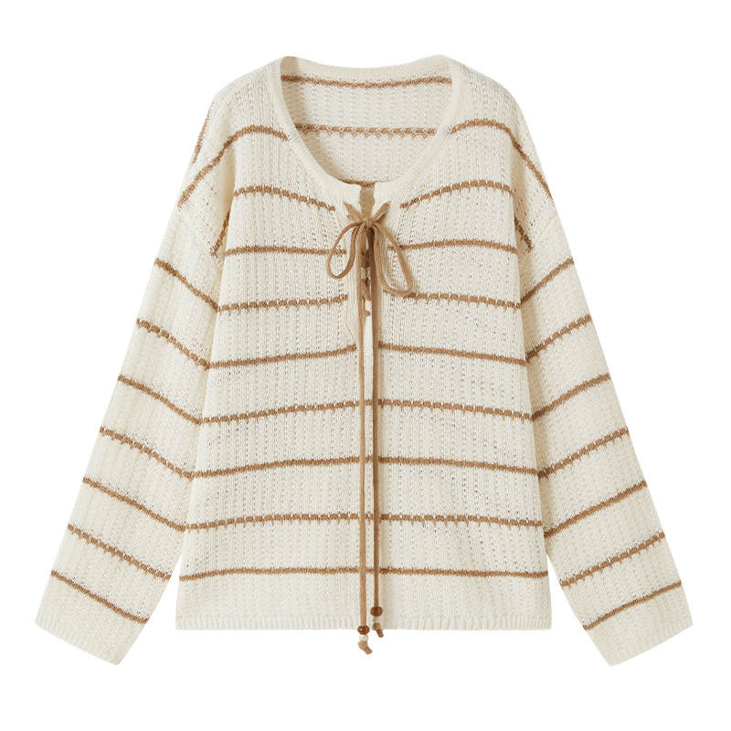XIANGYING Knitwear Women's Beige Coffee Crew Neck Moderate A Line
