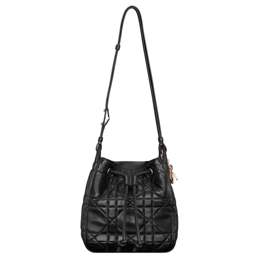 DIOR D Motion Sheepskin With Cow Leather Bucket Bag, Shoulder Bag Small Women's Black