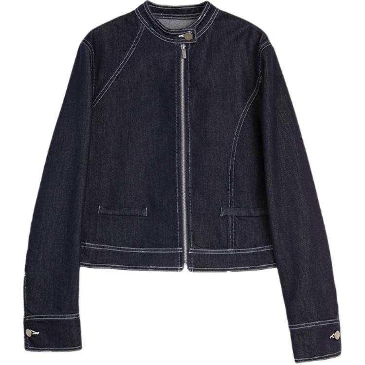 ELLE Denim Jackets Women's Dark Blue Stand Collar Moderate