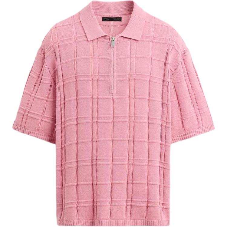 ZARA Polo Shirts Men's Pink Lapel Moderate
