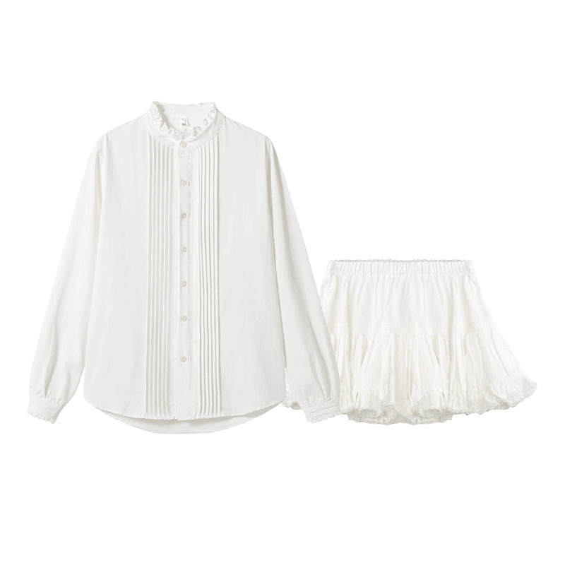 MARIE·COCO Two Piece Skirt Sets Women's White Top+Skirt Lapel Moderate Short