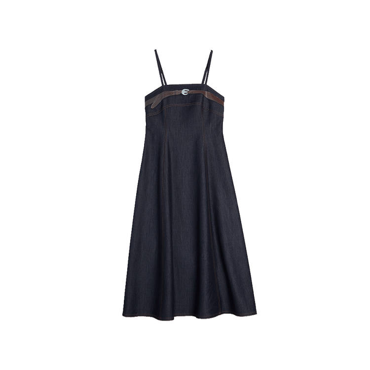 ELLE Slip Dresses Women's Denim Blue Square Collar Moderate Mid Length