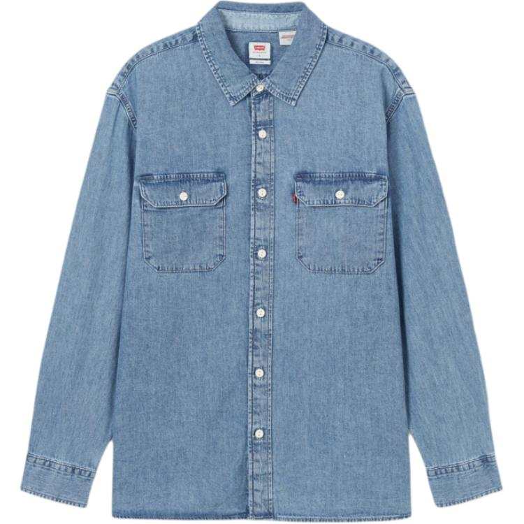 Levis Levis Shirts Men's Steal Blue Lapel Moderate Denim