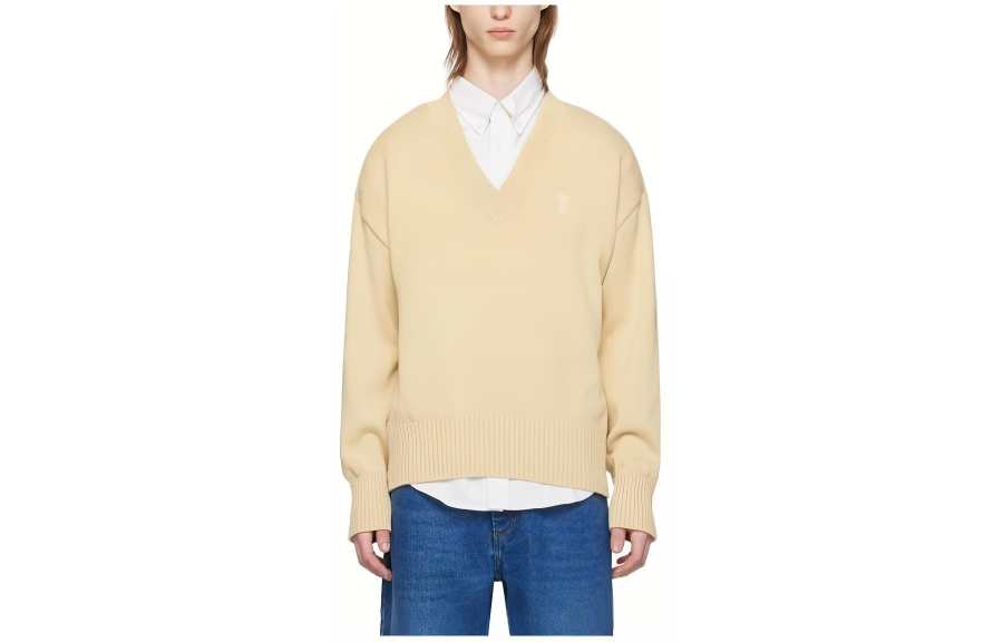 AMIPARIS Sweaters Men's Yellow V Neck Moderate Other