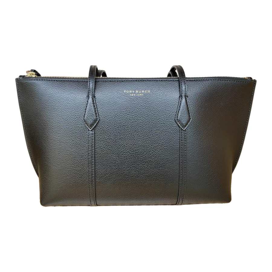 TORY BURCH Perry Cow Split Leather Tote Bag, Shoulder Bag Small Women's Black