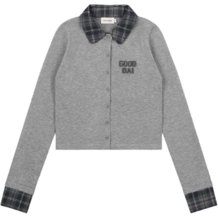 GOOD BAI FW25 Knitwear Women's Heather Gray Plaid Lapel Moderate